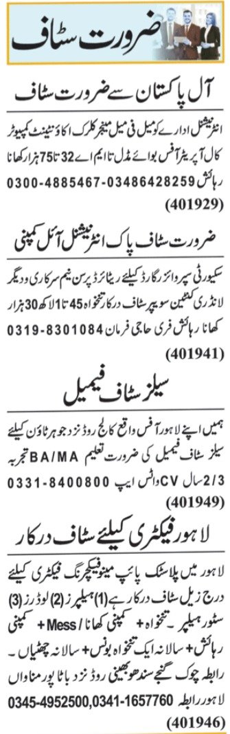 Computer Call Operator And Sales Staff Jobs In Lahore