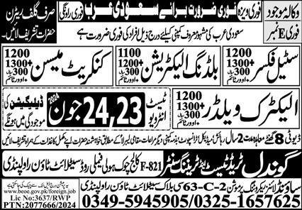 Electric Welder & Concrete Mason Jobs 2024 In Saudi Arabia