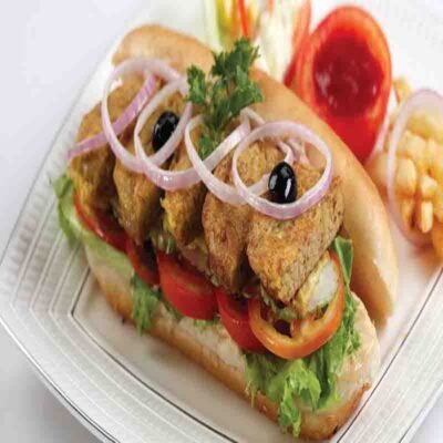 Shami kabab Burger [Ingredients: Tamator, Pyaz, Bund Gobi, Mayonnaise, Ketchup, Rita, Anda And Burger long bund]