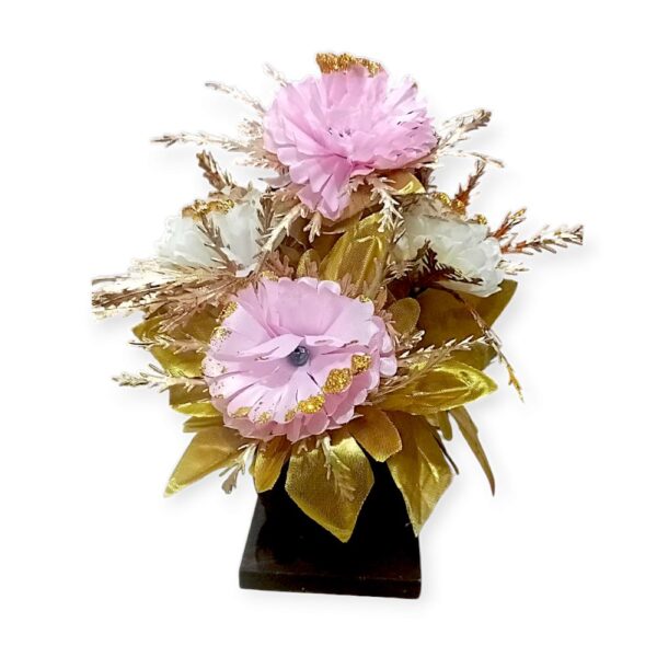 Pink flowers & golden leaves with wooden vase