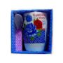 TEA CUP WITH BLUE RED FLOWER & STYLISH SPOON