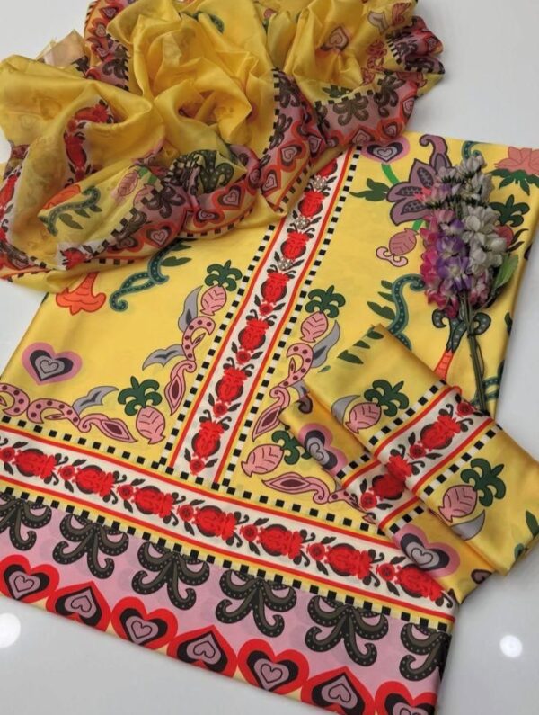 Tie N Die Degital Printed 3pc Shamose Silk Fabric - Image 2