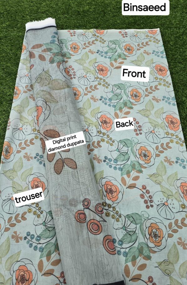 (Bin Saeed Lawn 2025)  3pc    Fabric Lawn - Image 2