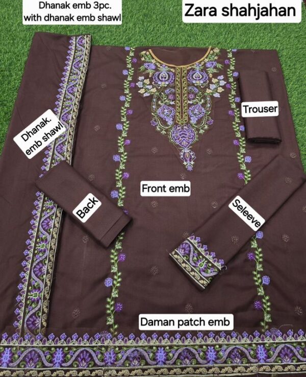 DHANAK EMB 3pc WITH DHANAK EMB DUPPATA     WINTER COLLECTION - Image 2