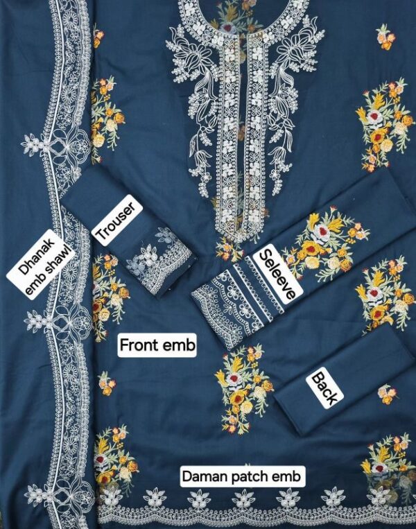 DHANAK EMB 3pc WITH DHANAK EMB DUPPATA   WINTER COLLECTION - Image 2
